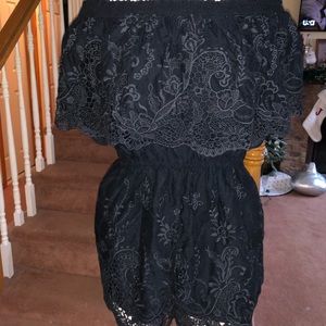 Black Lace Romper Off the Shoulders